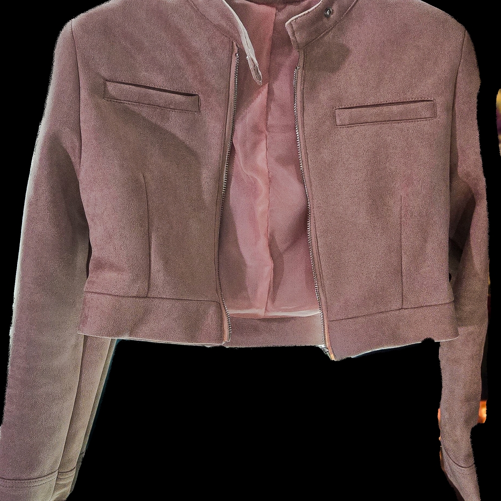Pink Bomber Jacket with Suede Finish